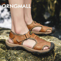 Orngmall รองเท้ากลางแจ้งหนังแท้ชายรองเท้าแตะกันน้ำสบายๆ cowhide รองเท้าชายหาด