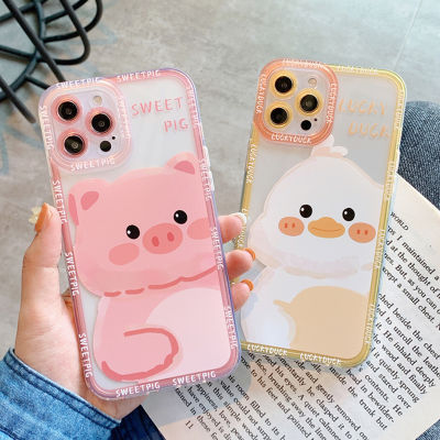 แฟชั่น HOCE เคสป้องกันซิลิโคนลายการ์ตูนเป็ดน่ารักสำหรับ iPhone 14 13 12 11 Pro Max 14 Plus X XS Max XR 7 8 Plus SE SE Angel Eyes น่ารักหมูเคสมือถือสี TPU ฝาหลังโปร่งใสลายกล้องถ่ายรูป