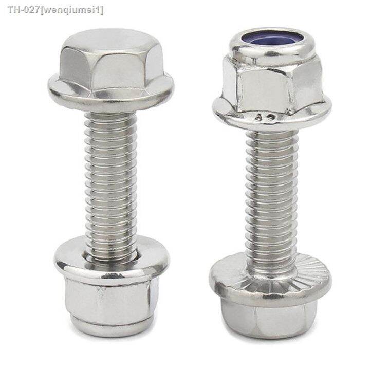 external-hex-bolt-m5-m6-m8-m10-304-stainless-steel-outer-hexagon-flange-screw-anti-slip-flange-nylon-locknut-combination-set