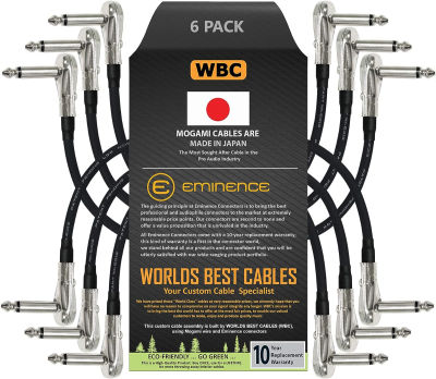 6 Units - 6 Inch - Pedal, Effects, Patch, Instrument Cable Custom Made by WORLDS BEST CABLES – Made Using Mogami 2319 Wire and Eminence Nickel Plated ¼ inch (6.35mm) R/A Pancake Type Connectors
