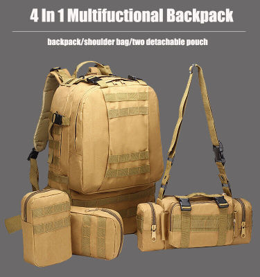 66L กลางแจ้งกระเป๋าทหารตั้งแคมป์เดินป่ากระเป๋าเป้สะพายหลัง Outdoor 50L+10L+3L+3L multi-purpose combination backpack Outdoor sports hiking fishing bag