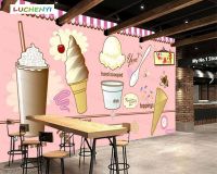 Custom ไอศกรีม3d วอลล์เปเปอร์ภาพจิตรกรรมฝาผนังร้านอาหารนมชาขนมหวาน Juice Shop ห้องรับประทานอาหาร Wall Papers สติกเกอร์