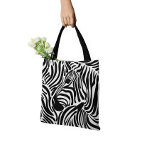 New Zebra Pattern Canvas Tote Bag With Zipper Female Shopping Shoulder Bag School Bag Reusable Grocery Bag Eco Large-capacity