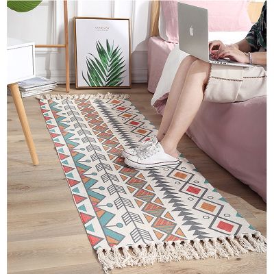 【YF】 Luxury Bohemia Ethnic Style Cotton Linen Soft Carpet Handmade Tassel Rug Living Room Bedside Floor Mat Pad Home Boho Decoration