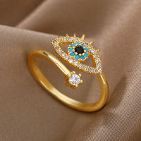 แหวนตาปีศาจผู้หญิงแฟชั่นแหวนตาเพชรสีน้ำเงินแหวนแบบปรับขนาดได้ Cincin Rose Gold
