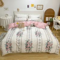 ✟ Rose 3/4in1 Bedding Set Bedsheet Flatsheet Pillowcase Quilt Cover with Zipper Set Pilihan warna-warni without comforter Single Full Queen King Size