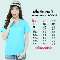 เสื้อยืดสีพื้น คอวี แขนสั้น ทรงตรง สีเขียวมิ้นเข้ม ใส่ได้ทั้งหญิง ชาย คอทตอน100%