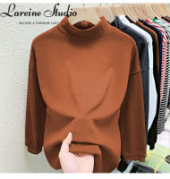 LAREINE เสื้อยืดแขนยาวคอเต่าครึ่งตัวของผู้หญิงฤดูใบไม้ร่วงและฤดูหนาวเสื้อแบบหลวมใหม่