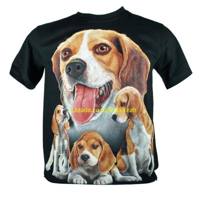 เสื้อลาย หน้าสุนัข บีเกิ้ล beagle dog และลูก  ไซส์ยุโรป เสื้อยืดสีดำ สกรีนจมแน่น หน้าหลัง RCA207 เก็บเงินปลายทาง