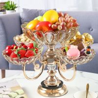 European-style light luxury crystal glass rotating fruit plate living room coffee table home multi-layer fruit plate snacks dried fruit candy plate cup mug glass