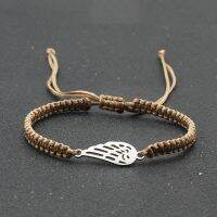 Handmade Braided Rope Bracelet Female Stainless Steel Angel Wing Charm Bracelets for Women Couple Friendship Lucky Cuff Jewelry Charms and Charm Brace