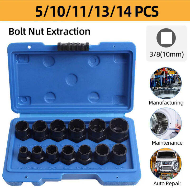 Impact Damaged Bolt Nut Remover Extractor Socket Tool Set Removal Twist