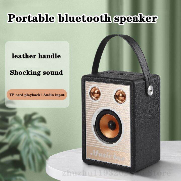 D Retro Portable Wooden Bluetooth Speaker Double Speaker Outdoor Home Handle Tf Card Small