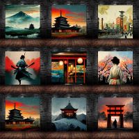 2023❏✐ Vintage Japan Geisha Samurai Temple Torii Gate Watercolor Canvas Painting Landscpae Poster Prints Wall Art Pictures Home Decor