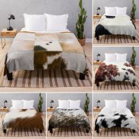 New Style Cowhide Flannel Throw Blanket Brown Black White Colour Fur for Bed Sofa Couch King Queen Size Blanket Super Soft Lightweight