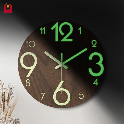YONUO นาฬิกาแขวนผนัง นาฬิกาลายไม้ คลาสสิค เลขชัด (ขนาด12นิ้ว) นาฬิกาติดผนัง ทรงกลม เข็มเดินเรียบ เสียงเงียบ นาฬิกาแขวนผนังเรืองแสง