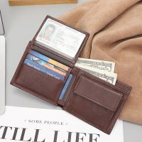 Luufan Simple Design Genuine Leather Short Wallet Men Male Real Cowskin Short Card Holder Purse Male Coin Pocket Slim Purse