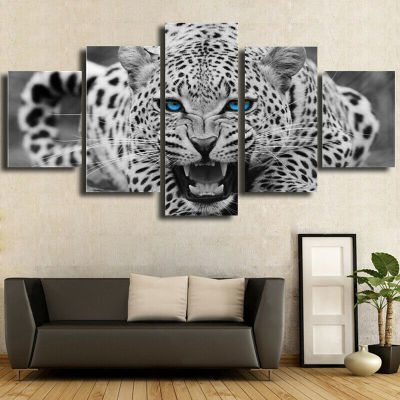 Leopard Canvas Wall Art-ชุดโปสเตอร์และพิมพ์5แผงสำหรับห้องนั่งเล่น-พิมพ์ HD-ไม่ต้องใช้กรอบ-ภาพตกแต่งบ้านที่สมบูรณ์แบบ