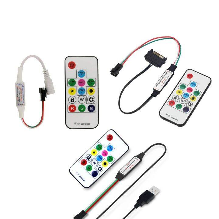 Dc5v 24v Sp104e 17key Dc Usb Sata Led Pixel Controller Light Dimmer Rf Mini Remote สำหรับ Ws2811 1512