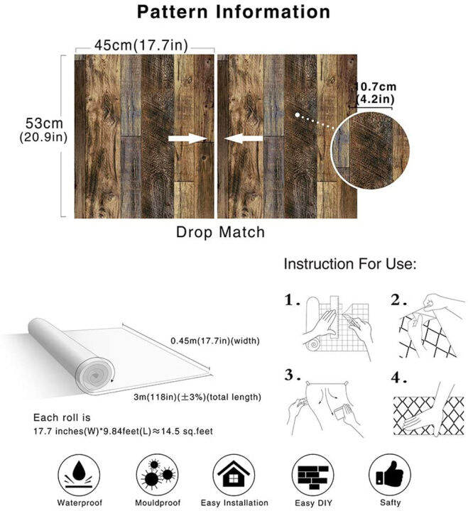 hot-on-sale-shang815558-luckyyj-สติกเกอร์ติดไม้กระดานวอลเปเปอร์สีน้ำตาลไวนิลมีกาวในตัวสติกเกอร์ตกแต่งผนังผิวนอกสติ๊กเกอร์แปะผนัง