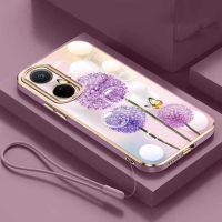 [สายนาฬิกาฟรี] OPPO Reno 8 T 5G Reno8 T 4G Reno 6 5 Pro 5G เคสซิลิโคนสี่เหลี่ยมมันวาวสวยงามเคสนิ่มดอกแดนดิไลออนสวยงาม