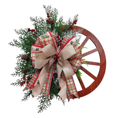 Winter Wreath Wagon Wheel Wreath Farmhouse Front Door Christmas Wreath Decorative Red Wagon Wheel Wreaths Vintage Wood