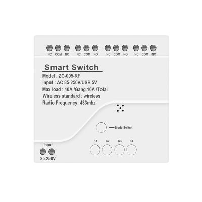 4CH Zigbee Smart Light Switch Module AC 85-250V RF433 Receive 10A Relays Work with Alexa Assistant,Tuya Smart Life