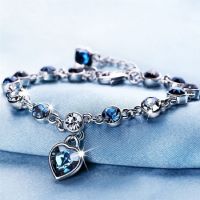 Fashion Heart of Ocean Pendant Bracelets New Shiny Blue Crystal Love Heart Bracelet for Women Valentines Day Jewelry Wholesale