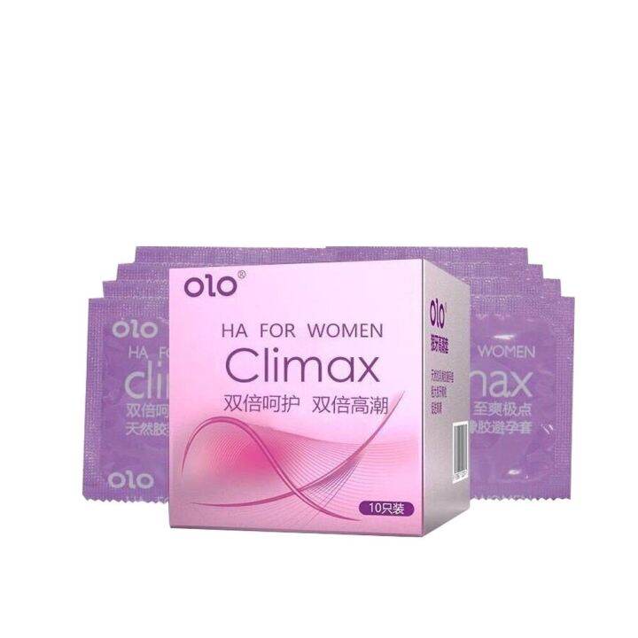 ของแท้-olo-climax-condoms-ถุงยางอนามัยแบบมีปุ่ม-กล่องสีชมพู-ขนาด-50-52-54-มม-1กล่อง10-ชิ้น-สินค้าขายดี