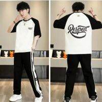 【Hot Sale】 new short-sleeved T-shirt trousers suit male students loose casual sportswear ruffian handsome two-piece