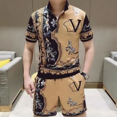 ☑ hnf531 SONIX Suit Mens Polo Shirt Shorts Set Fashion Mens Casual Two-piece Set