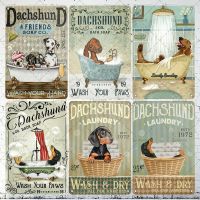 【hot】⊕❍  Dachshund and Metal Sign Washes Your Hands Tin Plate Cartoon Poster for Decoration