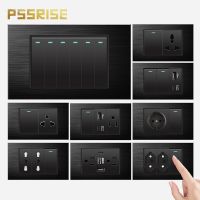 PSSRISE 118 Type Brazil AU US Wall Switch Socket พร้อม 5V 2.1A Type-c USB Charger แผงอลูมิเนียมอัลลอยด์สวิตช์ไฟΘ