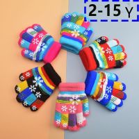 Newest Children 39;s gloves five finger baby autumn and winter print snowflake student double layer thickened warm mittens