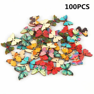 100pcs 2 Holes Mixed Butterfly Shape Wooden Sewing Mend Scrapbooking DIY Buttons