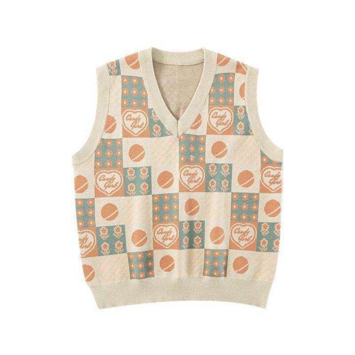 พร้อมส่ง-knitted-vest-เสื้อกั๊กไหมพรม-ลายpink-saturn-amp-orange-mars