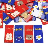 50Pcs Red Blue Clothing Labels Embroidery Handmade Tags Rabbit Bear Cotton Labels Smile Flower For Baby Sewing Accessories Stickers Labels