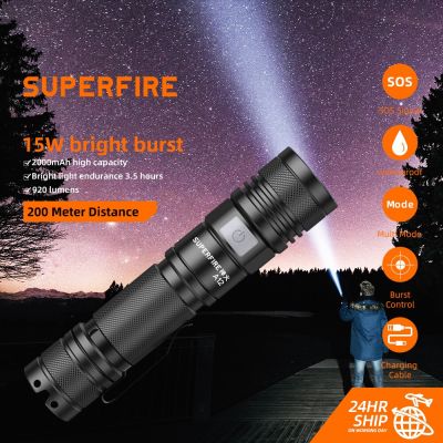 2022 New SUPERFIRE A12 Flashlight Walking Adventure Camping 15W Work Emergency Portable Outdoor Zoom Rechargeable Torch