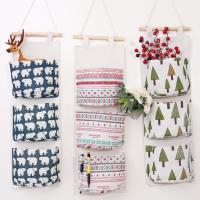 [LWF HOT]♘✌ Linen Wall Hanging Storage Bag 3 Pockets Cute Clothes Organizer Closet Storage Bag Children Room Organizer Pouch Home
