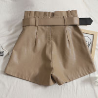 VANOVICH High Waist Temperament Shorts 2022 Autumn Solid Color Korean Style High Waist PU Knee Length Leather Pants Women