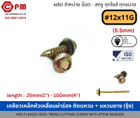 เกลียวเหล็กหัวเหลี่ยมผ่าร่อง ติดแหวน+แหวนยาง (รุ้ง)  [HEX FLANGE HEAD THREAD CUTTING SCREWS WITH EPDM]