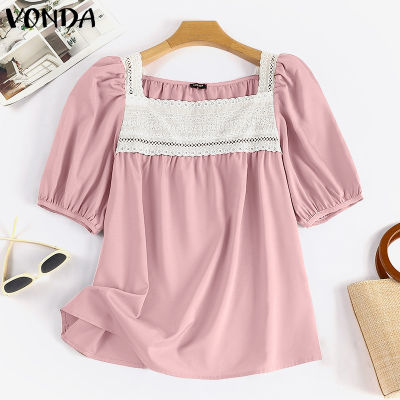 (จัดส่งฟรี)Fancystyle VONDA เสื้อวินเทจของผู้หญิงคอกลมทรงหลวมแขนพองเสื้อลูกไม้เป็น A-Line #2