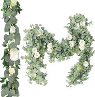 Lennie1 2mWhite Artificial Silk Fake Flowers Garland Peony Eucalyptus Plants Vine Hanging for Wedding Home Party Garden Craft Arch Decor