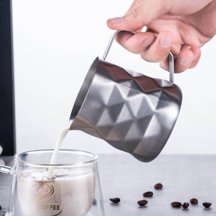 milk-frothing-pitcher-stainless-steel-coffee-espress-mlik-jug-diamond-special-surface-brushed-finish-coffee-creamer-milk-pitcher