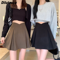 (XS-5XL)Dilutessa ROK High Waist ผู้หญิงสไตล์เกาหลีดีไซน์แหวกแนวเหนือกระโปรงคลุมเข่าพร้อมกางเกงนิรภัย