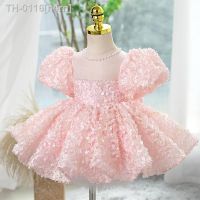 ✓﹍❉ n4rn Vestido de renda com flores para bebês vestido festa infantil manga folhada colarinho beading moda doce adolescentes