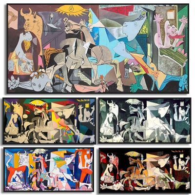 Picasso ภาพวาดสีน้ำมันที่มีชื่อเสียง Guernica Reproductions ผ้าใบ Art โปสเตอร์บทคัดย่อ Modernism ภาพผนังตกแต่งบ้าน Cuadros