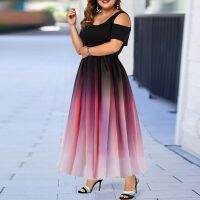 Women Dresses Evening Party Slim Sexy Dress Gradient Off-shoulder 6XL Ruffles Vestidos 2023 Autumn Brand New