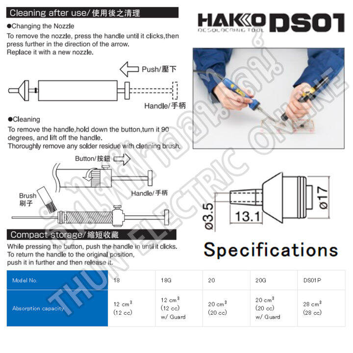 hakko-sppon-ที่ดูดตะกั่ว-รุ่น-ds01p-ที่ดูดตะกั่วแบบพกพา-ที่ดูด-ตะกั่ว-lightweight-desoldering-tool-sppon-ธันไฟฟ้า-thunelectric