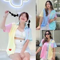 MG0114 เสื้อเชิ้ตแขนสั้น อก38-48 สาวอวบ สีทูโทนพาสเทล น่ารักมาก สงสรานต์ สดใส